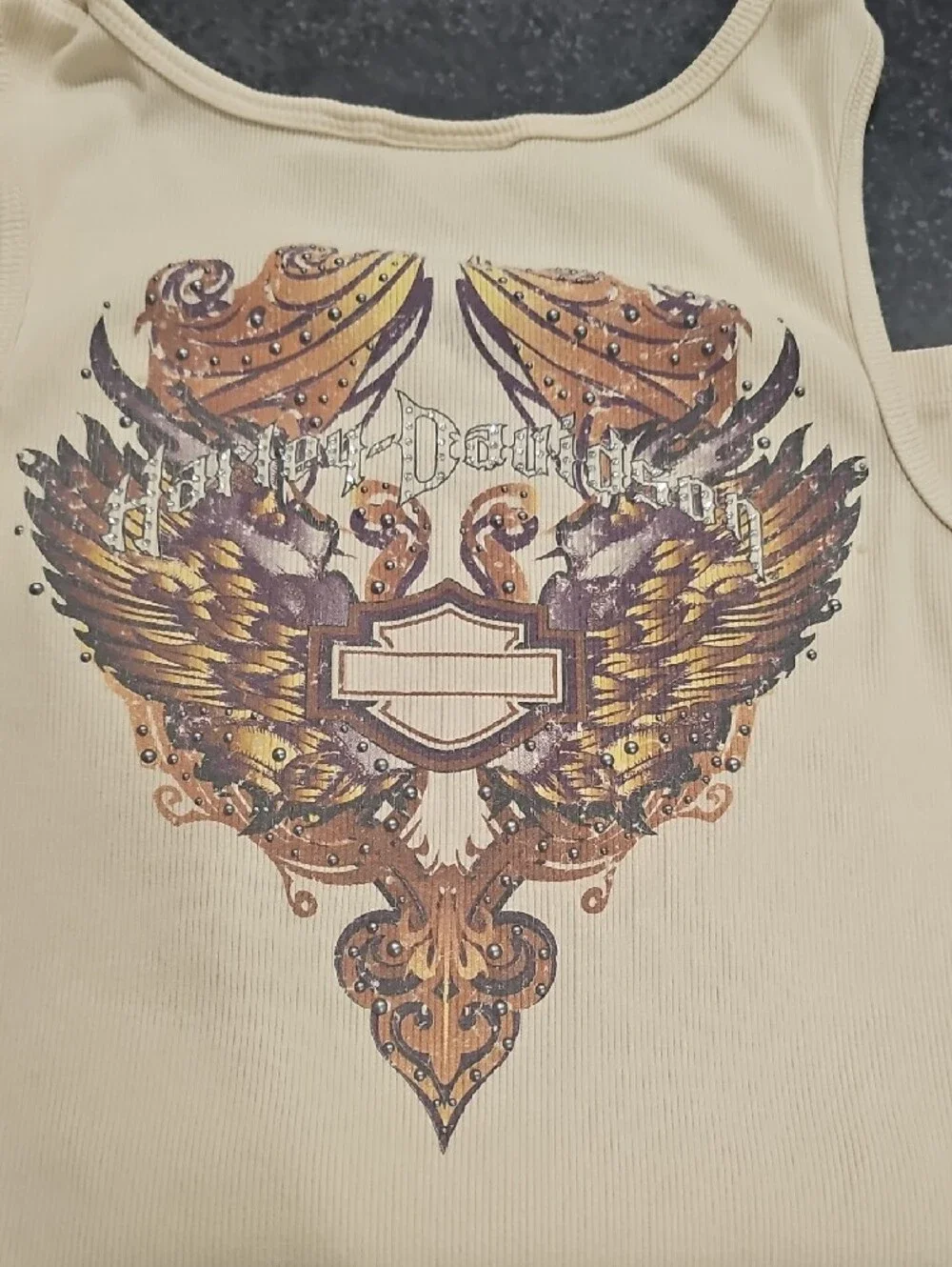 Harley-Davidson Cream Ribbed Tank with Winged Graphic